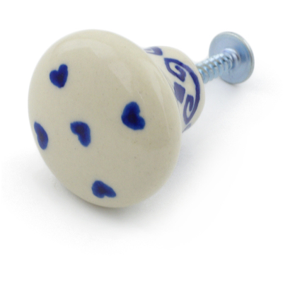 Polish Pottery Drawer knob 1-1/5 inch Blue Valentine Hearts
