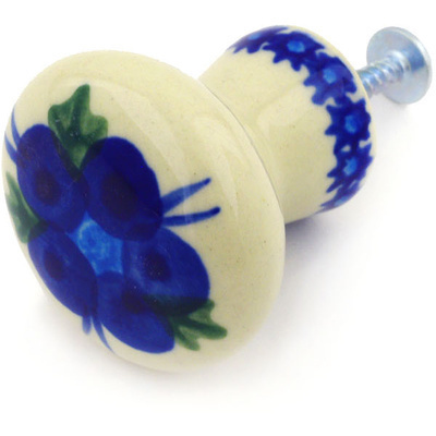 Polish Pottery Drawer knob 1-2/3 inch Bleu-belle Fleur