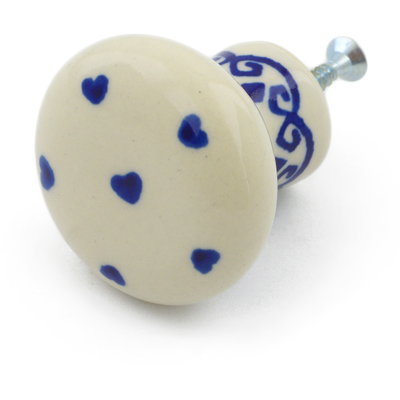 Polish Pottery Drawer knob 1-2/3 inch Blue Valentine Hearts