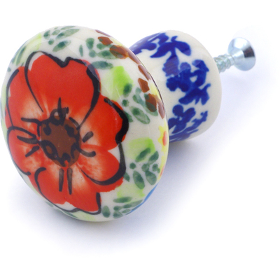 Polish Pottery Drawer knob 1-2/3 inch Bold Poppies UNIKAT