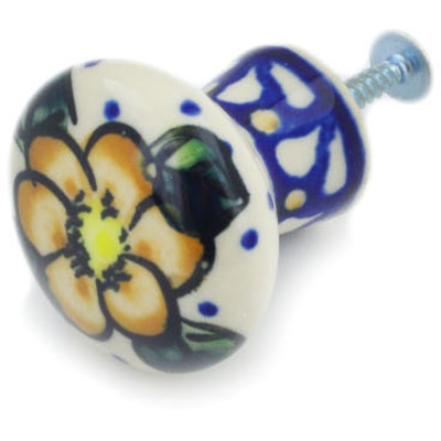 Polish Pottery Drawer knob 1-2/3 inch Pansy Circle UNIKAT