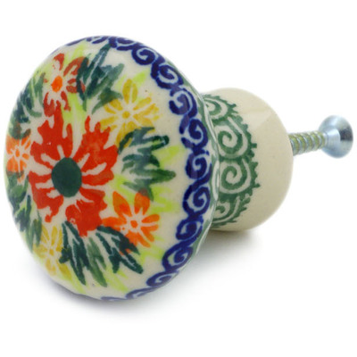 Polish Pottery Drawer knob 1-2/3 inch Ring Of Flowers UNIKAT