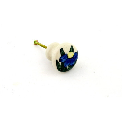 Polish Pottery Drawer knob 1-3/8 inch Blue Coneflower UNIKAT