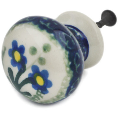 Polish Pottery 1¼-inch Drawer Pull Knob made by Ceramika Artystyczna Certificate of Authenticity Blue Poppy Wreath Theme 