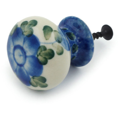 Polish Pottery Drawer knob 1-3/8 inch Blue Poppies