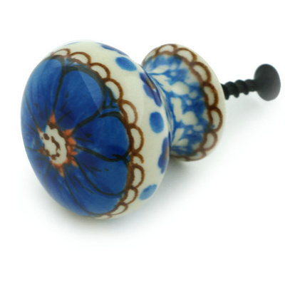 Polish Pottery Drawer knob 1-3/8 inch Blue Poppies UNIKAT