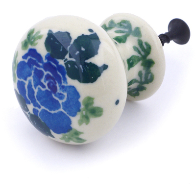 Polish Pottery Drawer knob 1-3/8 inch Blue Rose