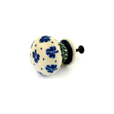 Polish Pottery Drawer knob 1-3/8 inch Blue Shamrock