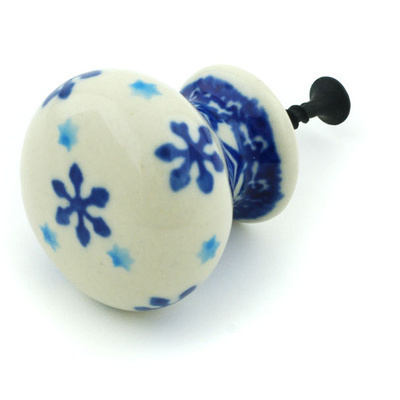 Polish Pottery Drawer knob 1-3/8 inch Blue Snowflake