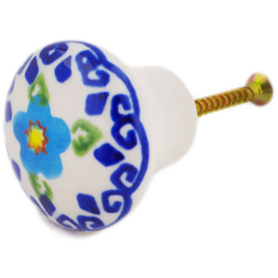 Polish Pottery Drawer Pull Knob 1&quot; Hearts And Flowers