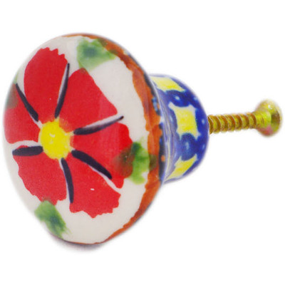 Polish Pottery Drawer Pull Knob 1&quot; Paradise Poppy