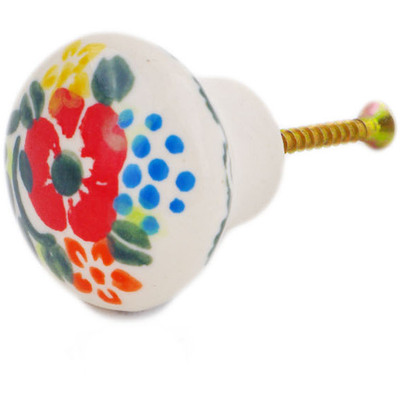 Polish Pottery Drawer Pull Knob 1&quot; Ring Of Meadow Flowers