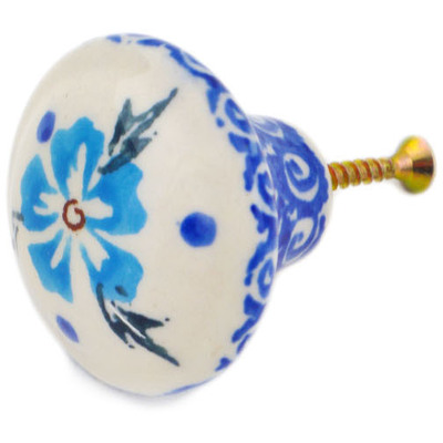 Polish Pottery Drawer Pull Knob 2&quot; Blue Cornflower