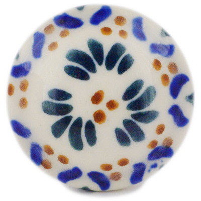 Polish Pottery Drawer Pull Knob 2&quot; Blue Cress UNIKAT