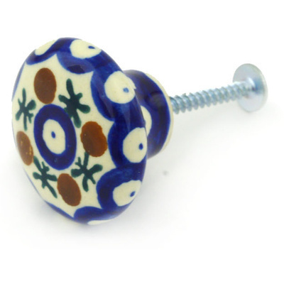 Polish Pottery Drawer Pull Knob 2&quot; Blue Peacock
