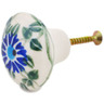 Polish Pottery Drawer Pull Knob 2&quot; Blue Thistle Beauty