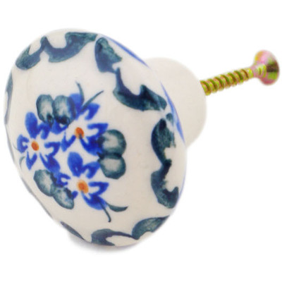 Polish Pottery Drawer Pull Knob 2" Dark Blue Forget-me-not