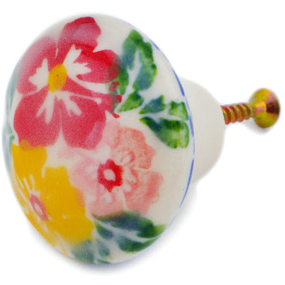 Polish Pottery Drawer Pull Knob 2&quot; Hibiscus Splendor