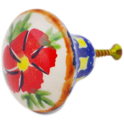 Polish Pottery Drawer Pull Knob 2&quot; Paradise Poppy