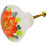 Polish Pottery Drawer Pull Knob 2&quot; Red Blossom