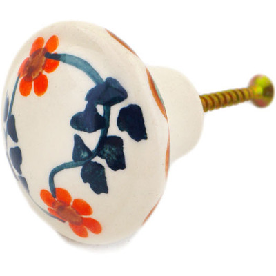 Polish Pottery Drawer Pull Knob 2&quot; Sunflower Peacock