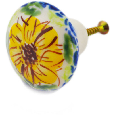 Polish Pottery Drawer Pull Knob 2&quot; Sunflower Yellow Petal Bliss UNIKAT