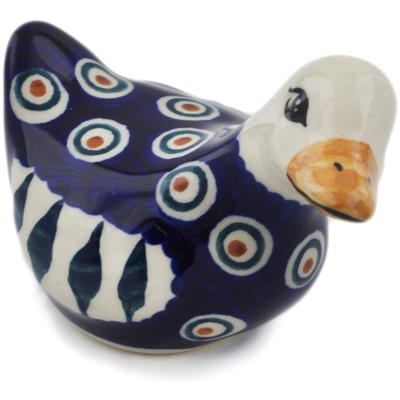 Polish Pottery Duck Figurine 3&quot; Peacock Leaves