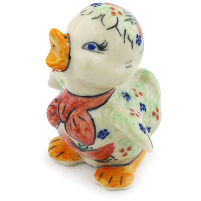 Polish Pottery Duck Figurine 3&quot; Poinsettia UNIKAT
