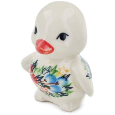 Polish Pottery Duck Figurine 3&quot; Ring Of Flowers UNIKAT