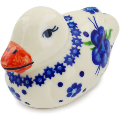 Polish Pottery Duck Figurine 4&quot; Bleu-belle Fleur