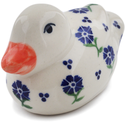 Polish Pottery Duck Figurine 4&quot; Blue Bursts