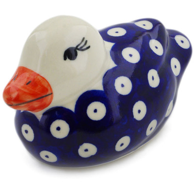 Polish Pottery Duck Figurine 4&quot; Blue Eyed Peacock