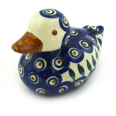 Polish Pottery Duck Figurine 4&quot; Blue Peacock