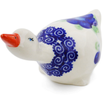 Polish Pottery Duck Figurine 4&quot; Blue Poppies