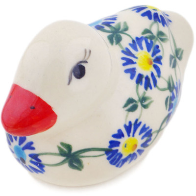 Polish Pottery Duck Figurine 4&quot; Blue Thistle Beauty