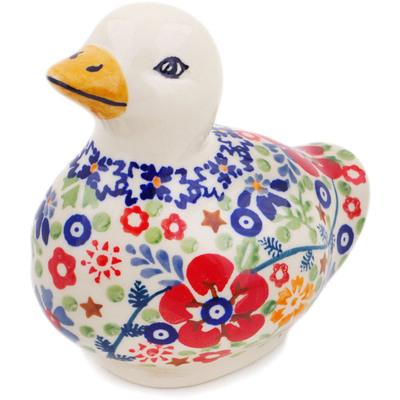 Polish Pottery Duck Figurine 4&quot; Botanical Sprinkles UNIKAT