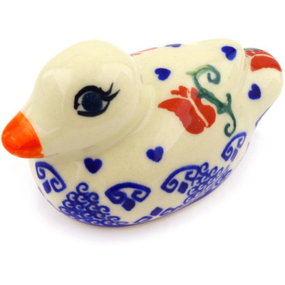 Polish Pottery Duck Figurine 4&quot; Butterfly Tulips