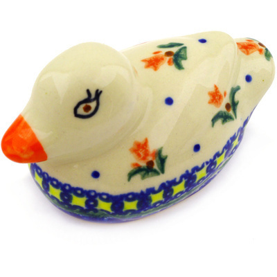 Polish Pottery Duck Figurine 4&quot; Cocentric Tulips
