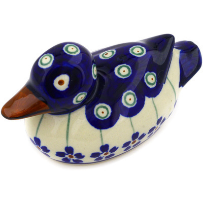 Polish Pottery Duck Figurine 4&quot; Flowering Peacock