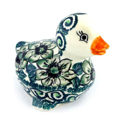 Polish Pottery Duck Figurine 4&quot; Gratuitous Greens UNIKAT