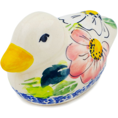 Polish Pottery Duck Figurine 4&quot; Maroon Blossoms