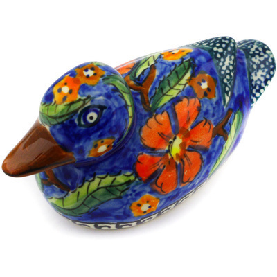 Polish Pottery Duck Figurine 4&quot; Poppies UNIKAT