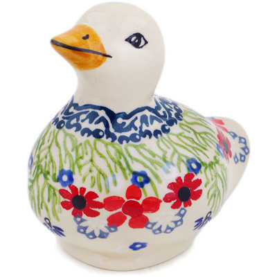 Polish Pottery Duck Figurine 4&quot; Red Blossom