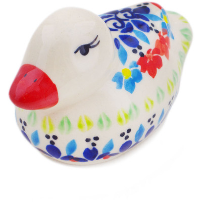Polish Pottery Duck Figurine 4&quot; Spring Flowers