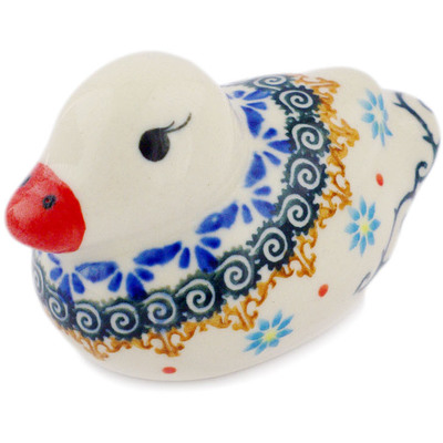 Polish Pottery Duck Figurine 4&quot; Sunflower Dance