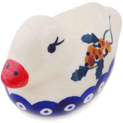 Polish Pottery Duck Figurine 4&quot; Yellow Holly Berries