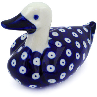 Polish Pottery Duck Figurine 5&quot; Blue Eyes