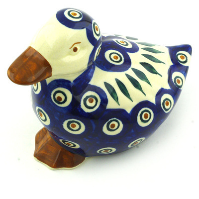 Polish Pottery Duck Figurine 5&quot; Blue Peacock