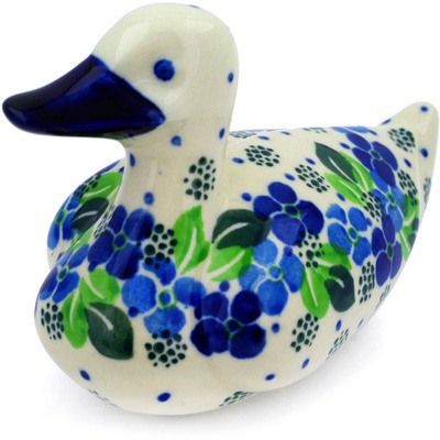 Polish Pottery Duck Figurine 5&quot; Blue Phlox