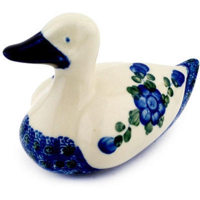 Polish Pottery Duck Figurine 5&quot; Blue Poppies